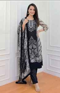 Traje Salwar Kameez pakistaní listo para usar, para fiestas, estilo tradicional, estampados digitales, bordado con lentejuelas, detalles de encaje, poliéster - Product Image 3