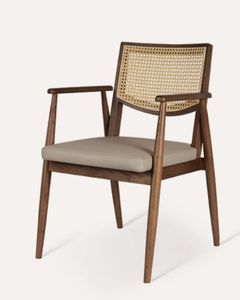 Silla de Comedor Moderna de Madera de Teca con Detalles en Mimbre - Product Image 1