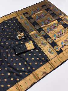 ผ้าไหมพิธานี บาเนราซี ลิชิ ซิลค์ สำหรับผู้หญิง ลายทองแดง ซารี พร้อมเสื้อคลุมเข้าชุด แห้งเร็ว ทันสมัย เหมาะสำหรับงานเทศกาลดีวาลี ชุดพื้นเมือง - Product Image 5