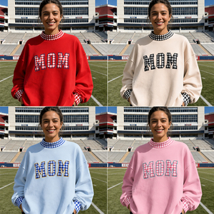 Sudadera personalizada extragrande para mujer, regalo navideño, con diseño a cuadros, letras bordadas, estilo universitario, cuello simulado, para mamá - Product Image 5