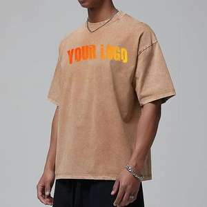 T-shirts pour hommes en coton lourd surdimensionné, impression graphique de haute qualité, t-shirt brun délavé à l'acide pour hommes - Product Image 1