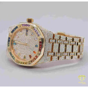 Montre Hip Hop pour Homme en Argent Sterling 925 avec Diamants Moissanite VVS et Pierres Précieuses Arc-en-ciel Serties, Personnalisable et Étincelante - Product Image 3