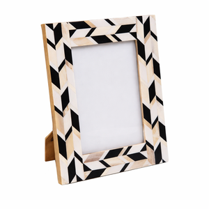กรอบรูปไม้ลายเรขาคณิตสีดำขาวฝังกระดูกทำมือ ของตกแต่งบ้านแนวตั้ง ของขวัญ - Product Image 4