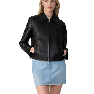 <b>Women</b> Black Genuine Leather <b>Jacket</b> Ladies Slim Fit Biker Moto Style <b>Zip</b>-<b>Up</b> Customized Logo Factory Price Wholesale OEM - Product Image 6