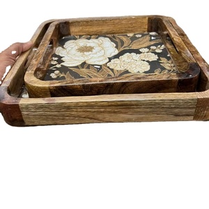 Standard Quality 2-Piece <b>Set</b> Custom Made MDF Board Food <b>Serving</b> Tray with Enamel Sticker Print Tray by Perfect Enterprises - Product Image 2