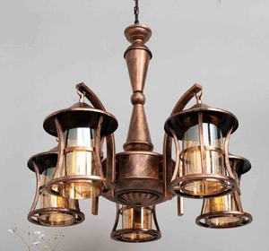 Lustre de plafond vintage en cuivre orné avec des abat-jour en forme de tulipe givrés, disponible à prix de gros. - Product Image 6