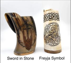 Mug à bière viking en corne de buffle polie, écologique et naturel, avec un design moderne, taille personnalisable - Product Image 2