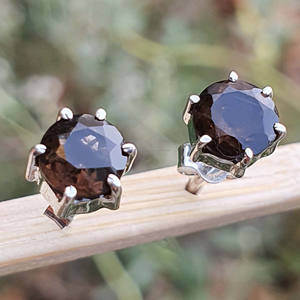 Boucles d'oreilles en quartz fumé en argent sterling 925 faites à la main bijoux en gros plaqué or pour les mariages cadeau - Product Image 5