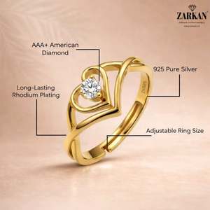 แหวนหัวใจความรักขนาดเล็กชุบทอง14k ประดับตราสัญลักษณ์สีเงิน-สไตล์งานแต่งงานและอัญมณีแบบลำลอง - Product Image 5