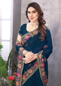 KV Traditional Party Rayon Unstitched Georgette Blouse Material Embroidered Saree Wrinkle-Free Reversible Quick-Dry - Product Image 6