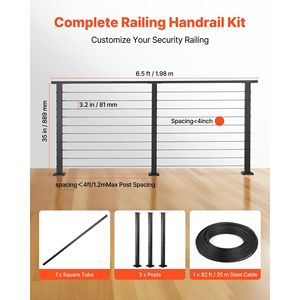 Kit Completo Ringhiera a Cavo da 6,5 piedi, Corrimano in Acciaio Inossidabile Nero Opaco Alto 35 Pollici, Tagliabile per Ringhiere Interne/Esterne - Product Image 2
