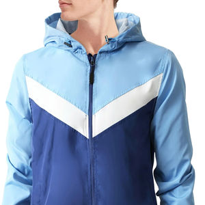 <b>Men</b> Hooded Windbreaker <b>Jacket</b> Color Blocking Sporty Style Lightweight Polyester Zipper Closure Spring Wear - Product Image 2