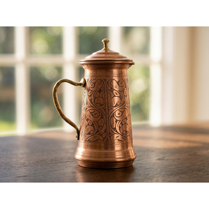 Pichet en cuivre peint à la main avec couvercle, disponible au prix de gros, en tailles et designs personnalisés, provenant d'un exportateur indien. - Product Image 4