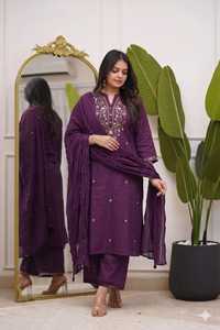 Indian Pakistani Set Cotton Embroidered <b>Kurta</b> Pant with Dupatta for Festive and Wedding Party for <b>Women</b> Wear for All Seasons - Product Image 4