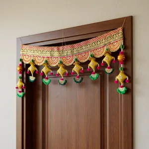 Elegant Indian Bandhanwar <b>Door</b> Hanging with Gold Embroidery Colorful Tassels <b>Beaded</b> Charms and Festive Decoration - Product Image 4