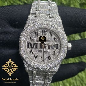 Iced Moissanite Stainless Steel Mechanical <b>Automatic</b> Men's Watch 20mm Luminous Hands <b>Chronograph</b> Hidden Clasp Luxury Dress - Product Image 1