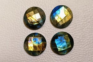Cabochons ronds facettés en labradorite multicolore 17 mm, pierres précieuses lâches polies à dos plat pour la fabrication de bijoux et l'artisanat - Product Image 3