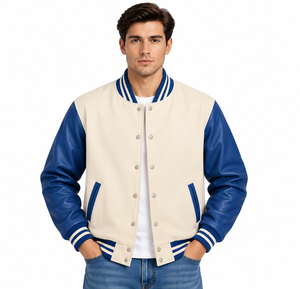 Veste universitaire bicolore pour femme en similicuir avec manches côtelées et boutons-pression, courte, pour l'hiver, style streetwear - Product Image 2