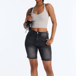 Shorts de mezclilla de verano de talle alto, pierna recta, estampados, sexys, elásticos, talla grande, con lavado arena, con botones y cremallera, de secado rápido para mujer - Product Image 1