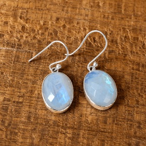 Handmade Oval Moonstone Hook Earrings 925 Sterling Silver June Birthstone Gemstone Jewelry - Product Image 6