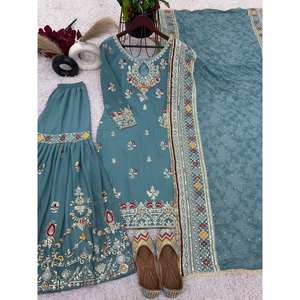 <b>Traditional</b> <b>Chinese</b> <b>Clothing</b> Heavy Embroidery Work Top-Plazzo and Dupatta for Party Wear - Product Image 4