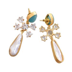 Pendientes de Latón al por Mayor, con Circonita, Hechos a Mano, Semi-Preciosos, con Acabado en Oro de 18K, Estilo Moderno, al por Mayor - Product Image 2