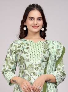OFFRE SPÉCIALE ÉTÉ NOUVELLE COLLECTION : Ensemble trois pièces formel Kurta et pantalon avec DUPATTA imprimé en tissu SLUB poudré à séchage rapide - Product Image 4