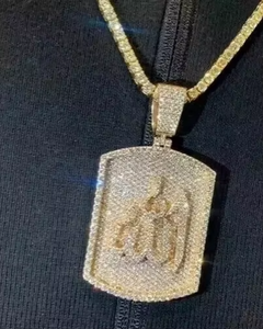 Pendentif Moissanite Signe Allah, Bijou Religieux Islamique en Argent Massif 925, Pendentif Hip Hop, Bijou de Prière Spirituelle, Pendentif Iced Out - Product Image 1