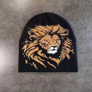 Customize Lion Embroidery Beanie Hat Unisex Adult Winter Casual Style Jacquard <b>Knit</b> <b>Animal</b> <b>Pattern</b> - Product Image 5