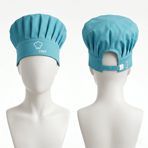 Gorro de Chef para Mujer, 240 GSM, Sarga de Algodón Beige, Ajustable con Elástico Trasero, Gorro Culinario con Logotipo Tejido Personalizado, Bordado e Impreso - Product Image 3