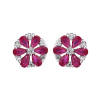 Natürliche Birnen-Rubin-Ohrstecker aus 14-karätigem Weißgold mit Blumenmotiv |   Diamant-Cluster Vintage Feiner Schmuck Geschenk für Frauen