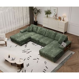 Divano Moderno e Confortevole a U Convertibile a 4 Posti in Tessuto Corduroy per Soggiorno, Grande Divano a Due Posti - Product Image 2