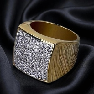 14K Gold Plated Square Signet <b>Ring</b> Hip Hop Moissanite <b>Ring</b> 925 Sterling <b>Silver</b> 925 <b>Silver</b> 14K Gold Plated Statement <b>Ring</b> for <b>Men</b> - Product Image 1