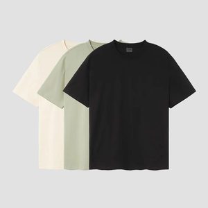เสื้อยืดสตรีทแวร์ทรงหลวมไหล่ตก แบบเรียบ คุณภาพสูง สไตล์วินเทจ ซักแล้ว สำหรับผู้ชาย ขายส่ง - Product Image 1