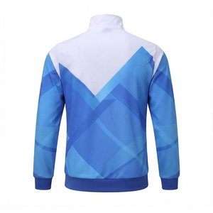 Conjunto Deportivo de Hombre al por Mayor Personalizado con Estampado Geométrico Azul, Tejido Deportivo de Secado Rápido para Otoño, Chaqueta con Cremallera y Cuello Alto y Pantalones - Product Image 4