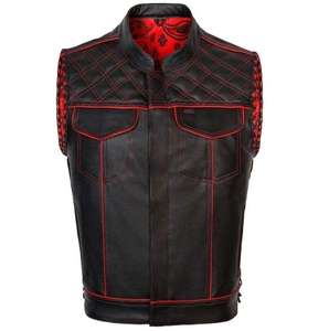 Chaleco de Motocicleta de Invierno 2026, Chaleco de Cuero Vacuno Genuino de Grado A, Personalizado, para Hombre - Product Image 1