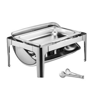9Qt Stainless Steel Roll Top Chafing Dish <b>Buffet</b> Set Full Size Rectangular Catering Warmer <b>Server</b> Complete Serving Trays - Product Image 1
