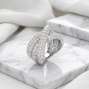 3.60CTW 18K Gold Plated Lab Grown Round Brilliant Cut Pave Set Wide Crossover Vintage Style for Certified <b>Statement</b> <b>Ring</b> - Product Image 4