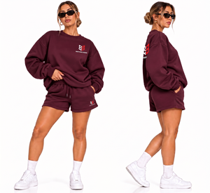 Conjunto de Sudadera y Pantalones Cortos de Felpa para Mujer, Color Amarillo Brillante, Cuello Redondo, Estilo Oversize, con Logotipo Personalizado - Product Image 4