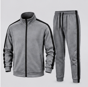 Unisex Blue Tracksuit Set Full Sleeve Solid Color Sporty Casual Breathable 100% Polyester Autumn Wear - Product Image 4