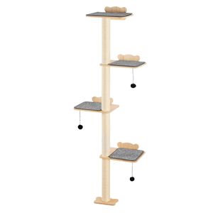 Mensola Galleggiante a Parete per Gatti e Cani a 4 Livelli, Capacità 40 Libbre, in Legno di Pino da 12 mm, con 4 Piattaforme per il Salto, per la Primavera - Product Image 1