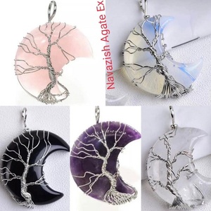 Colgante de punta de flecha de múltiples piedras preciosas de media luna | Collar de cristal envuelto en alambre | Joyería de piedra curativa - Product Image 3