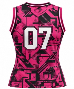 Camiseta de Baloncesto para Mujer INDEX, Rosa y Negra, Cuello en V, Sin Mangas, Número 07, Malla Transpirable Sublimada - Product Image 2