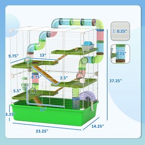 Jaula para Hámster de 23 Pulgadas, Verde, de 5 Niveles, con Rueda y Botella de Agua, para Mascotas Pequeñas y Grandes, Hecha de Acrílico con Diseño de Animales - Product Image 3