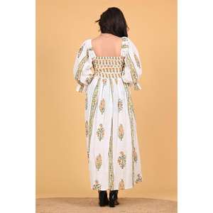 Vestido Largo Maxi de Algodón Indio con Estampado Floral para Mujer, Vestido Bohemio con Mangas Largas para Vacaciones de Verano - Product Image 4