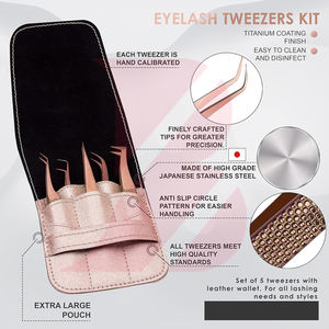 Juego Profesional de 5 Pinzas para Pestañas en Oro Rosa, Pinzas de Alta Precisión de 90 Grados y Curvadas con Estuche de Viaje - Product Image 3