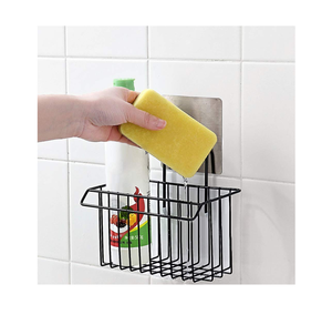 Soporte de esponja creativo de alambre de acero inoxidable negro, estante de almacenamiento de herramientas de limpieza montado en la pared para cocina y baño - Product Image 1