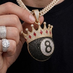 Collier pendentif couronne en perles d'eau douce plaqué or, micro-incrusté de strass, chaîne cubaine, bijoux de fête hip-hop pour hommes - Product Image 3