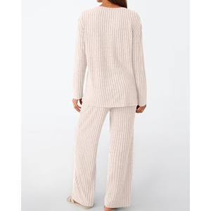 Conjunto de 2 piezas para mujer, conjunto de pijama de manga larga a juego, atuendo informal de otoño con top y pantalones cómodos - Product Image 3