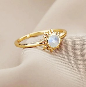 Rainbow Moonstone Gemstone Sunburst <b>Adjustable</b> <b>Rings</b> - Gold Plated <b>Adjustable</b> <b>Ring</b> for Women Jewelry - Product Image 6